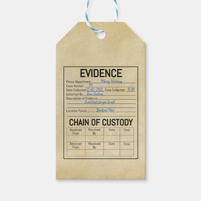 Étiquettes-cadeau Evidence chain of custody crime game role play  fa (Devant)