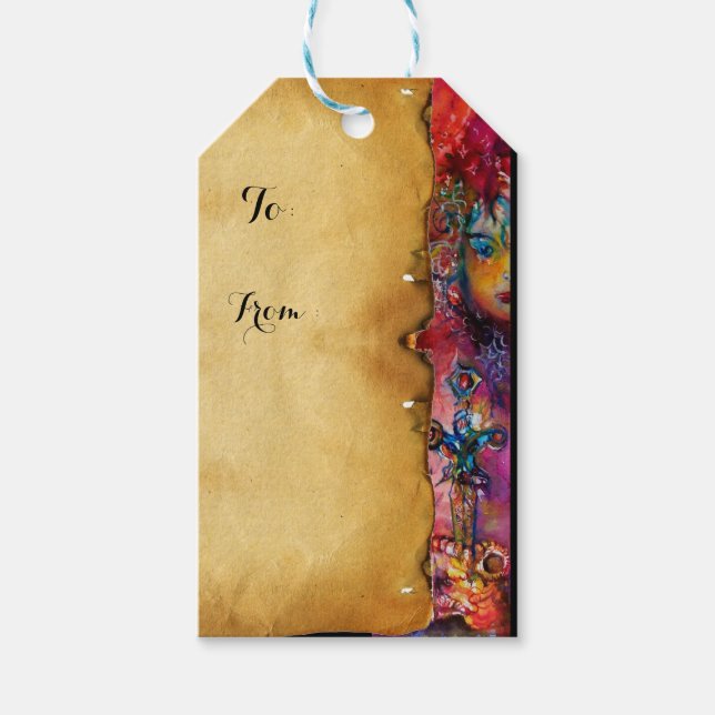 Étiquettes-cadeau EXCALIBUR, Parchemin rouge pourpre noir (Devant)