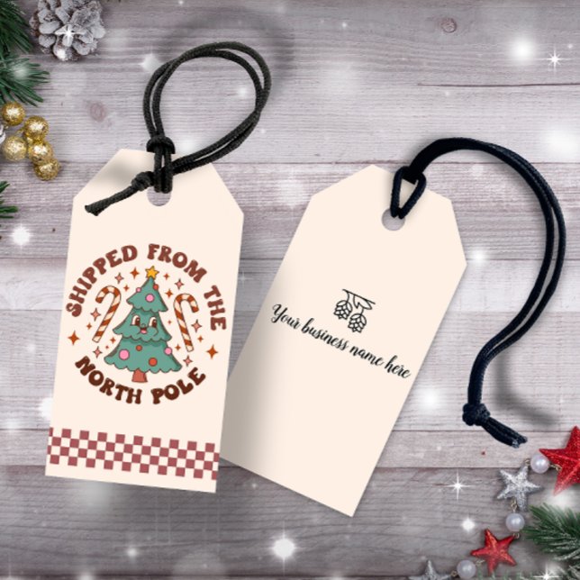 Étiquettes-cadeau Expédié du pôle Nord - Entreprise Customisée (Shipped from the North Pole - Customized Business Gift Tags)
