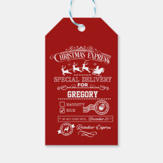 Étiquettes-cadeau Express de Noël chic Livraison spéciale Monogramme