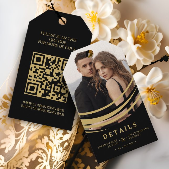 Étiquettes-cadeau Exquisite Modern Golden Abstract Geometric Shape (Exquisite Stylish Faux Golden Abstract Geometric Shape Photo Wedding Gift Tag as a Enclosure Card. )