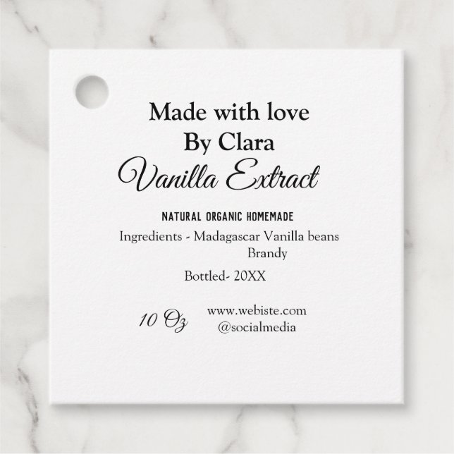 Étiquettes Cadeau Extrait de vanille fait maison ajouter les ingrédi (Devant)