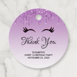 Étiquettes Cadeau Eyelashes Noir élégant et Merci de Parties scintil