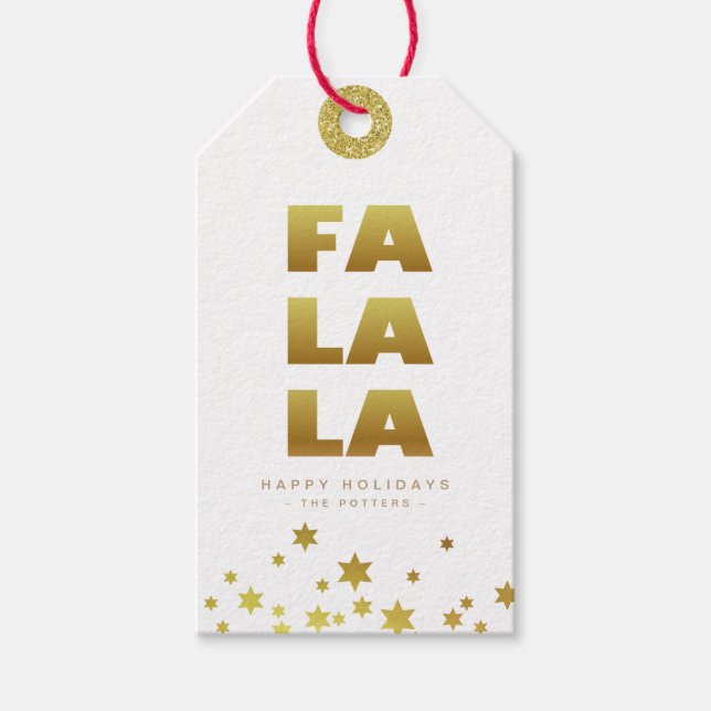 Étiquettes-cadeau Fa La La | Fun Christmas White & Gold Mini (Devant)