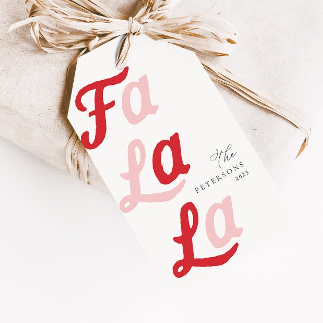 Étiquettes-cadeau Fa La La Modern Retro Rose & Rouge Plaid Noël (Créateur téléchargé)