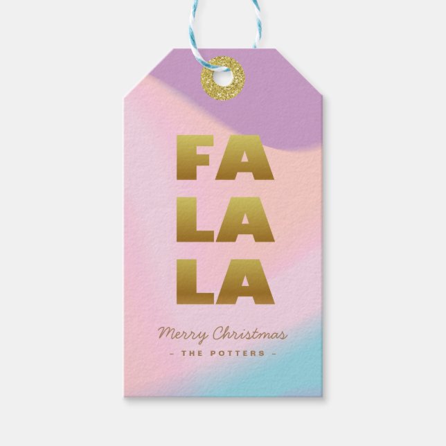 Étiquettes-cadeau Fa La La | Pastel Gradient & Gold Christmas (Devant)