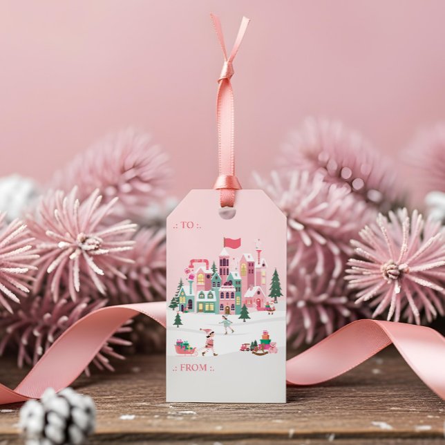Étiquettes-cadeau Fa La La Pink Christmas Elf Toy Workshop (Fa La La Pink Christmas Elf Toy Workshop Gift Tags)