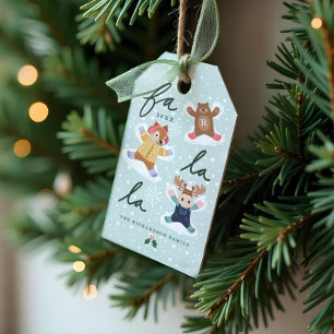Étiquettes-cadeau Fa La La Snow Angel Bois Animaux Plaisir Hiver