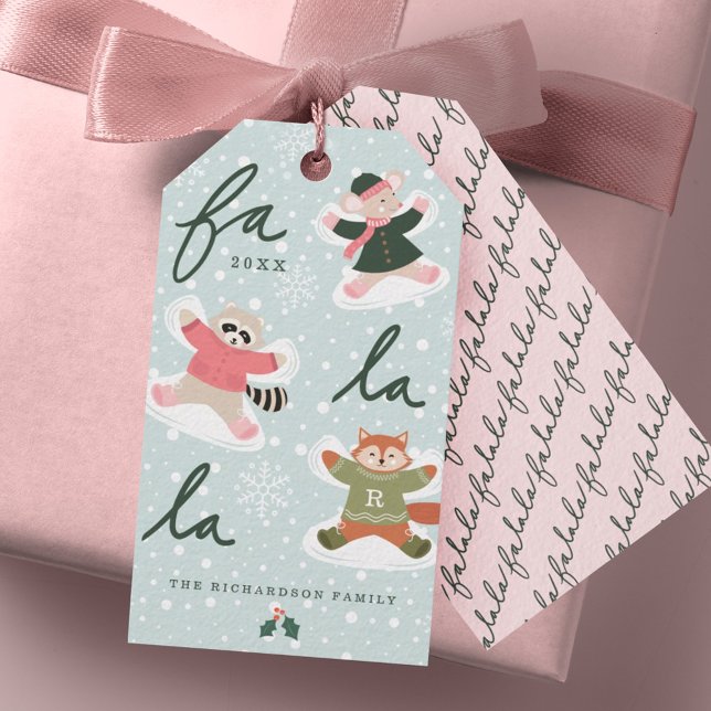 Étiquettes-cadeau Fa La La Snow Angel Bois Animaux Plaisir Hiver (Fa La La Snow Angel Woodland Animals Fun Winter Gift Tags)