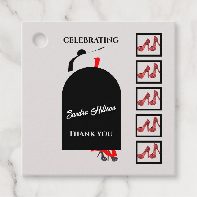 Étiquettes Cadeau Fab Femme Silhouette Glam Chaussures Rouge Noir An (Devant)
