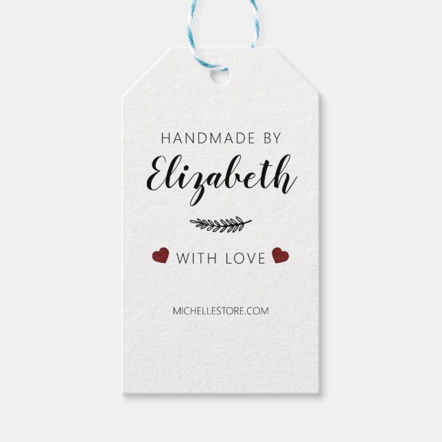 Étiquettes-cadeau Fabriqué à la main avec amour Coeurs Merci (Devant)