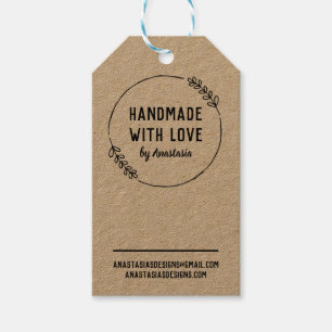 Étiquettes-cadeau Fabriqué à la main avec amour Doodle Wreath Kraft