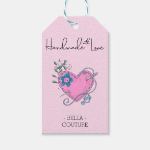 Étiquettes-cadeau Fabriqué à la main avec amour et cousu Coeur de