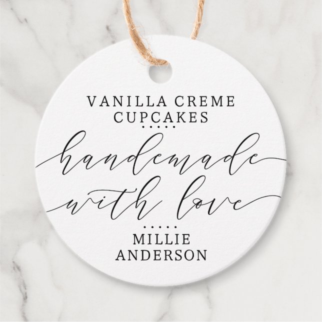 Étiquettes Cadeau Fabriqué à la main avec amour Script manuscrit Bus (Devant)