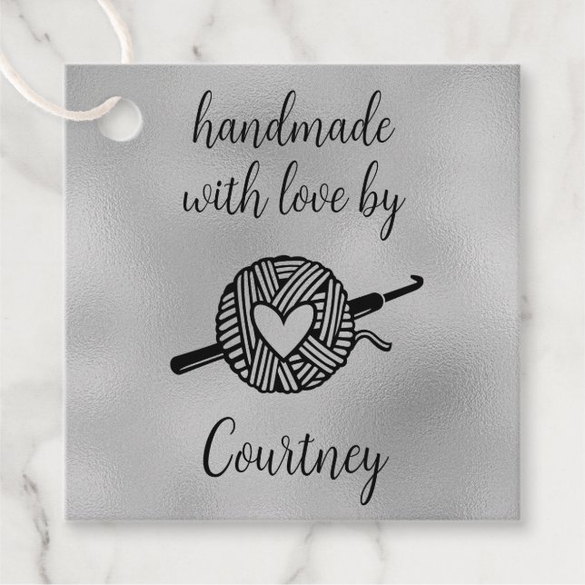 Étiquettes Cadeau Fabriqué à la main avec Carré d'amour Crochet (Devant)