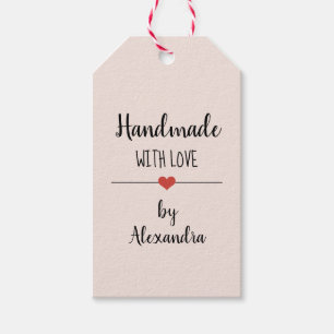 Étiquettes-cadeau Fabriqué à la main avec l'amour rose vif