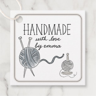 Étiquettes Cadeau Fabriqué à la main avec Tricot Love Merci