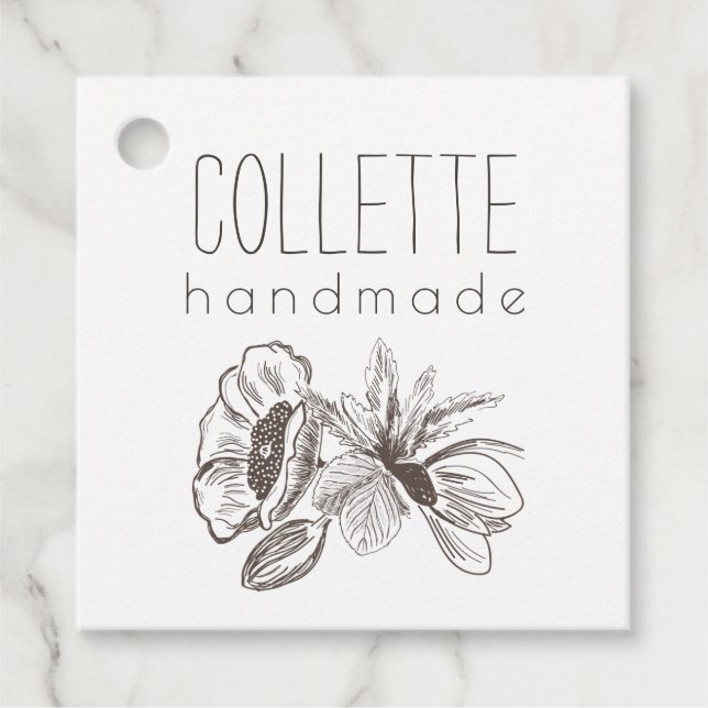 Étiquettes Cadeau Fabriqué à la main par le logo de la Fleur Balises (Devant)