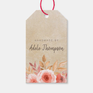 Étiquettes-cadeau Fabriqué à la main par papier texturé floral aquar