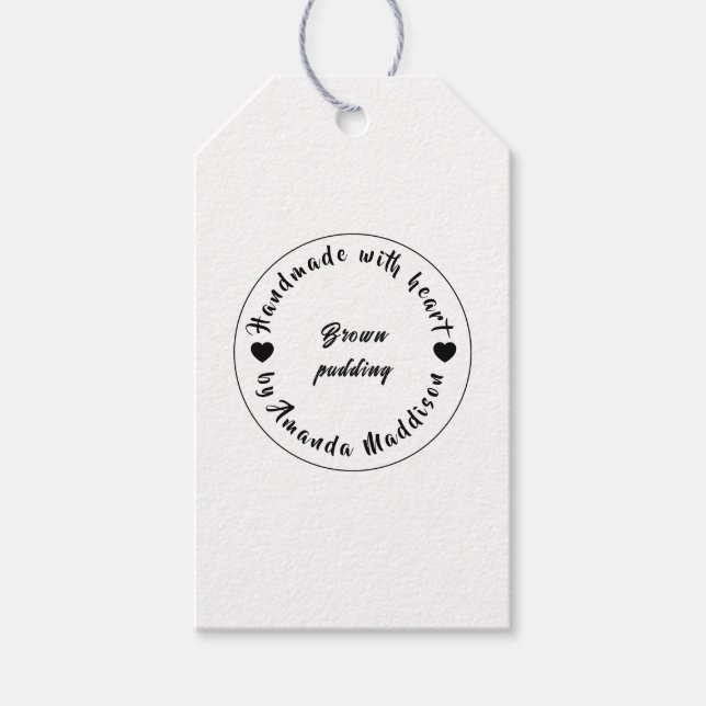 Étiquettes-cadeau Fabriqué avec amour, design de coeur noir fait mai (Devant)