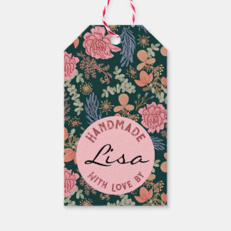 Étiquettes-cadeau Fabriqué avec amour par Elegant floral rose rose 