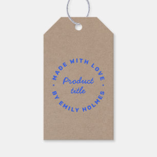 Étiquettes-cadeau Fabriqué avec amour Rustique Kraft Bleu Stylish