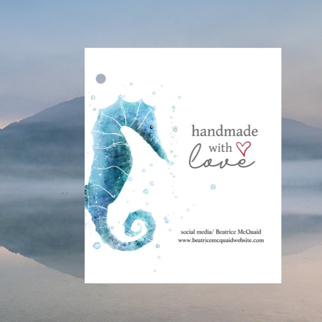 Étiquettes Cadeau Fabriqué avec amour | Watercolor Sea Horse (Créateur téléchargé)