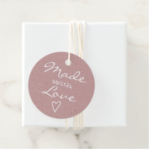 Étiquettes Cadeau Fabriqué avec l'amour Tags Heart Pink Rustic Kraft