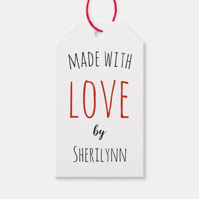 Étiquettes-cadeau Fabriqué avec Love Red (Devant)