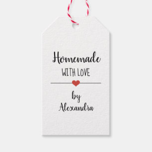 Étiquettes-cadeau Fabriqué maison avec amour blanc script nom de mar