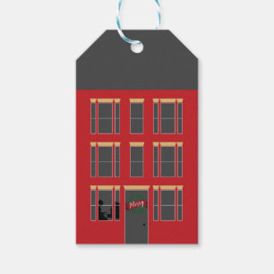 Étiquettes-cadeau Façade de maison de Noël avec piano à la fenêtre