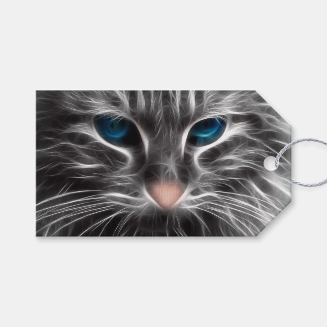 Étiquettes-cadeau Face de chat bleu magnifique (Devant (Horizontal))