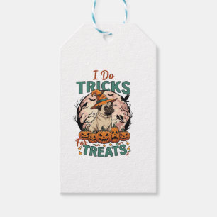 Étiquettes-cadeau Faire des tours friandises Halloween Pug Sorcière