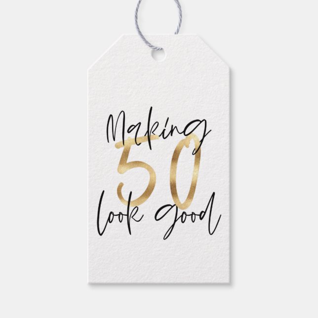 Étiquettes-cadeau Faire paraître 50 beau anniversaire d'or merci (Devant)