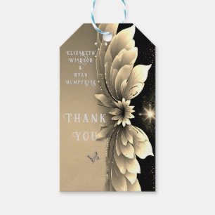 Étiquettes-cadeau Faire-part de mariage Floral d'or métallique moder