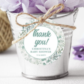 Étiquettes Cadeau Faire-part de naissance aux feuilles d'eucalyptus