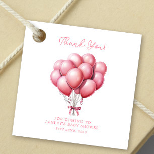 Étiquettes Cadeau Faire-part de Naissance Fille Ballons Roses Aquare