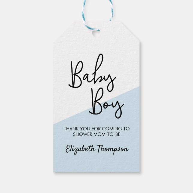 Étiquettes-cadeau Faire-part de naissance garçon bleu moderne diagon (Dos)