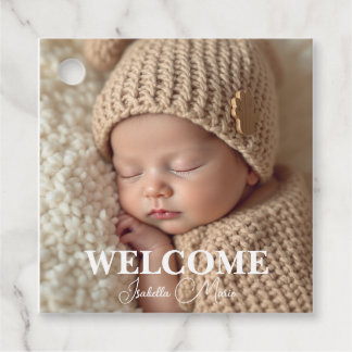 Étiquettes Cadeau Faire-part de naissance moderne gris et blanc avec