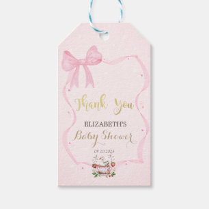 Étiquettes-cadeau Fairepart bébé points cadre ruban fraise oie