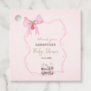 Étiquettes Cadeau Fairepart bébé points cadre ruban fraise oie