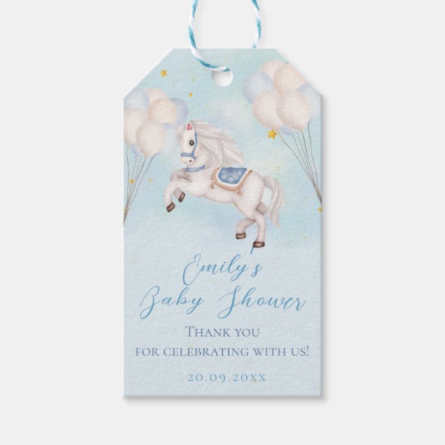 Étiquettes-cadeau Fairytale bébé Pony Blue ballons étoiles Douche (Devant)
