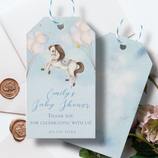 Étiquettes-cadeau Fairytale bébé Pony Blue ballons étoiles Douche (Créateur téléchargé)