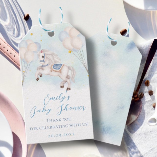 Étiquettes-cadeau Fairytale bébé Pony Blue ballons étoiles Douche (Créateur téléchargé)