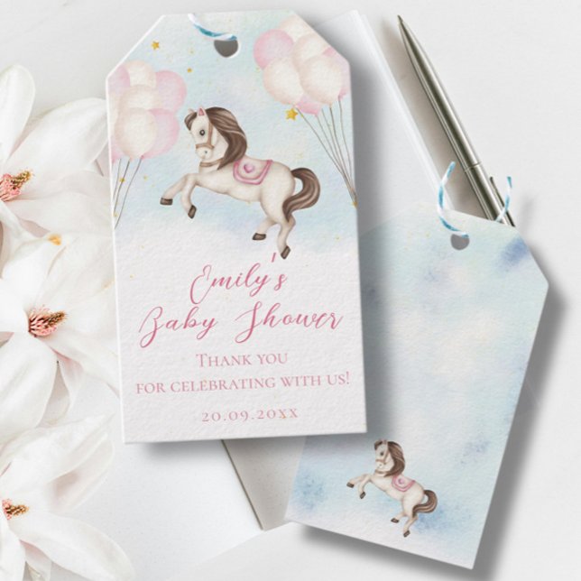 Étiquettes-cadeau Fairytale bébé Pony rose ballons étoiles Douche (Créateur téléchargé)