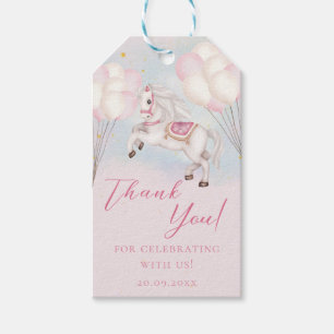 Étiquettes-cadeau Fairytale bébé Pony rose ballons étoiles Merci