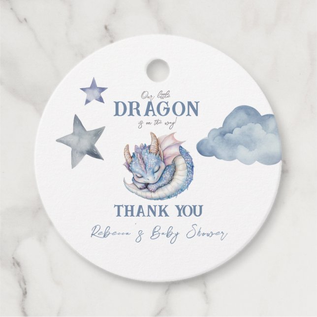 Étiquettes Cadeau Fairytale Dreamy Baby shower Dragon Bleu (Devant)