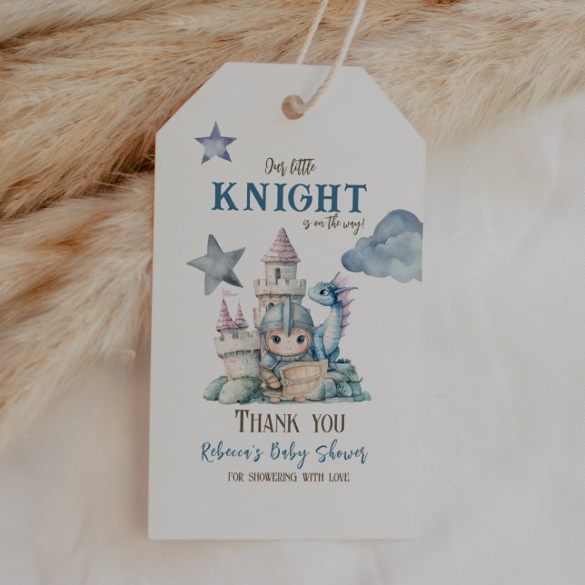 Étiquettes-cadeau Fairytale Dreamy Dragon Blue Knight Baby shower (Créateur téléchargé)