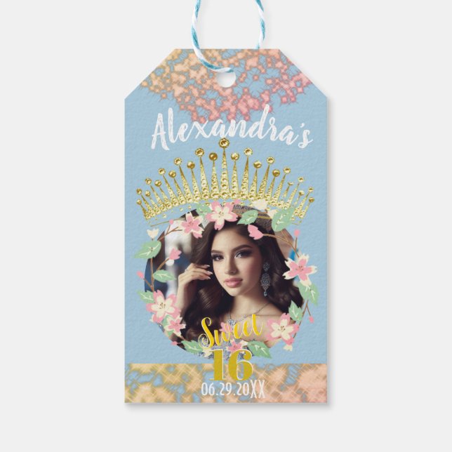 Étiquettes-cadeau Fairytale Princess Photo Sweet sixteen Merci (Dos)