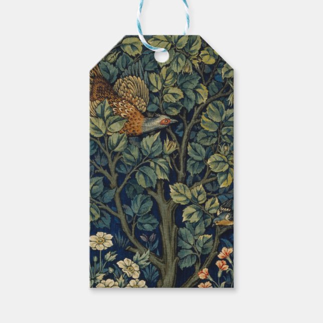Étiquettes-cadeau Faisan d'arbre boisé William Morris (Devant)